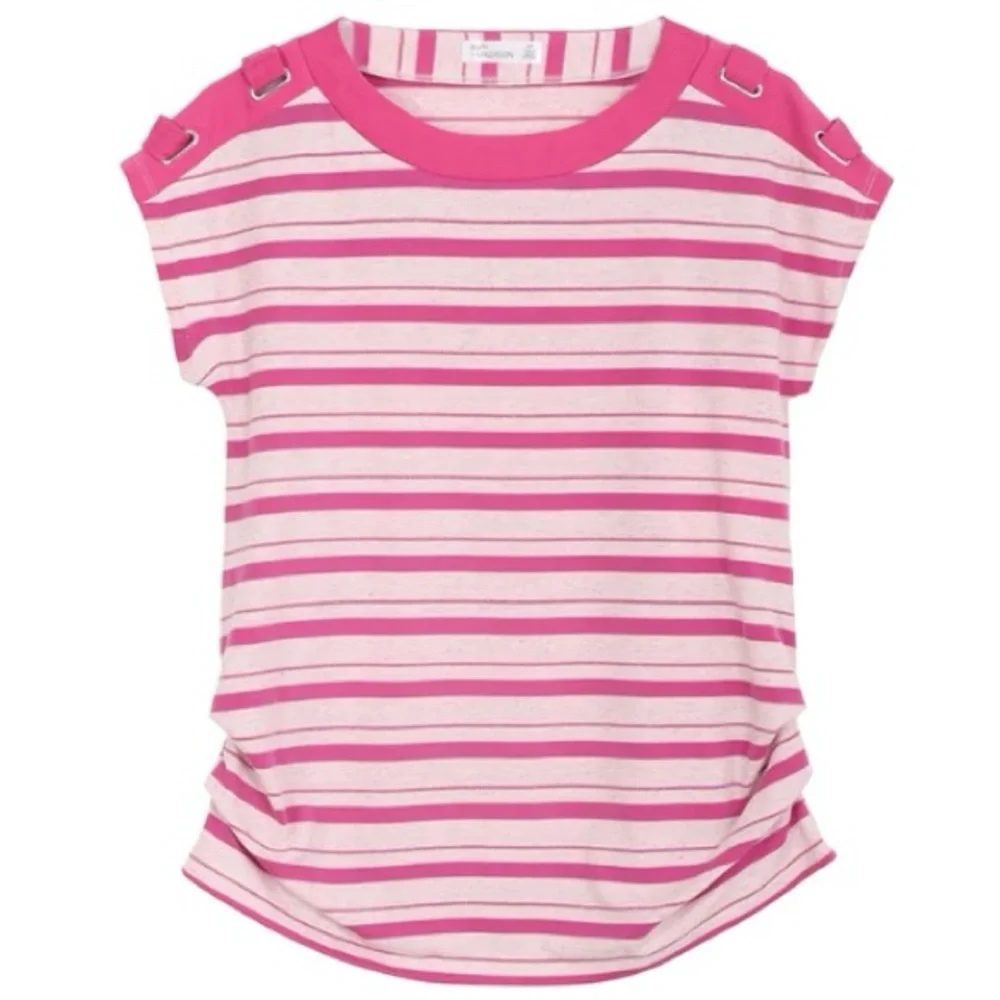 89TH + MADISON Stripes Crewneck Dolman Grommets Pink White Size 2X NWT - Picture 1 of 3